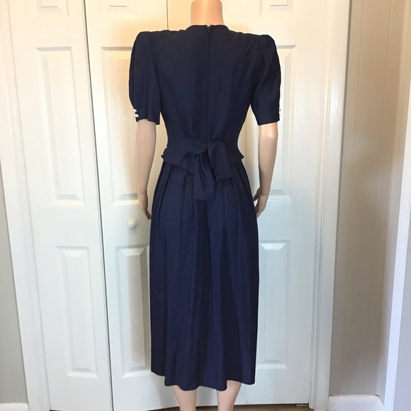 Plaza South Vintage Blue Beaded Short Sleeve Secretary Popover Dress Size 4 - Picture 6 of 8